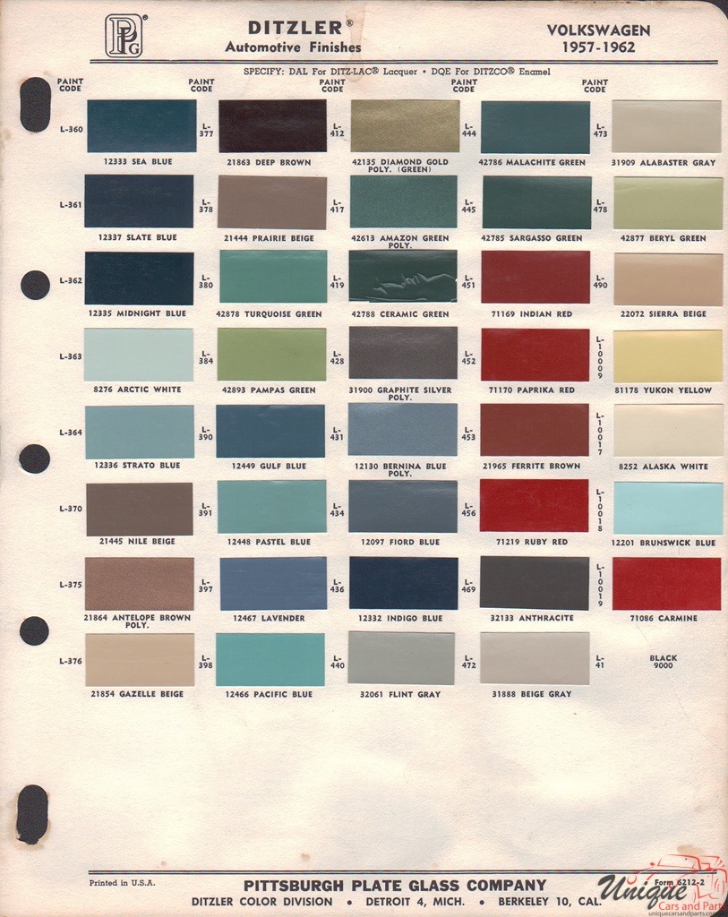 1961 Volkswagen Paint Charts PPG 2